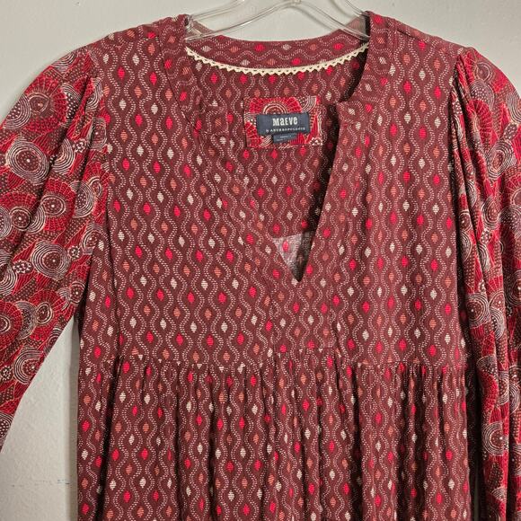 Maeve By Anthropologie Amber Tiered Tunic Dress XS Wine Burgundy Babydoll Boho - Picture 5 of 12